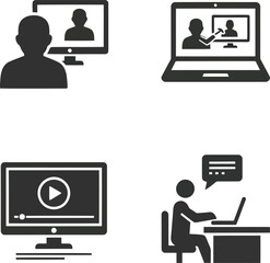 Online education, remote work, video conferencing & e-learning flat vector icons