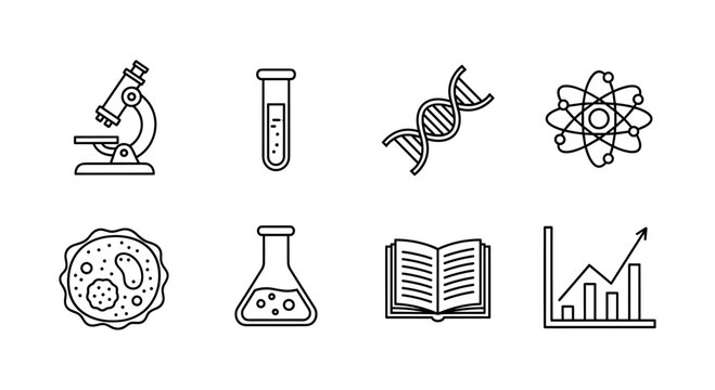 Educational icon set: simple science and learning symbols