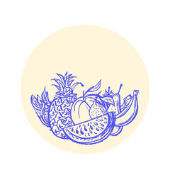 Tropical fruits, organic berry Circle drawn emblem