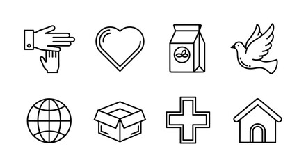 Minimalist black and white icons for online shopping and support