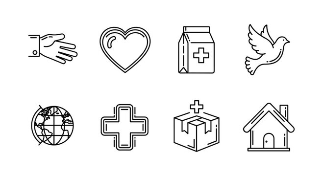 Minimalist line art symbols for healthcare and global charity