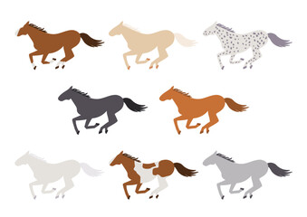 走る馬の品種のベクターイラストセット