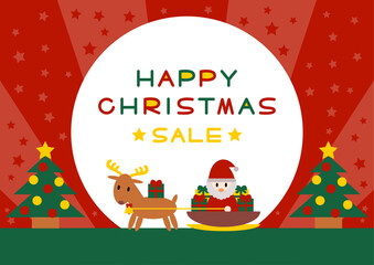 トナカイとソリに乗るサンタのクリスマスセールイラスト