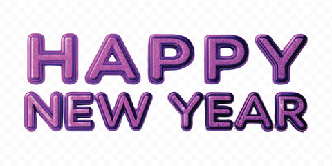 abstract 3d Happy New Year text effect made by different color foil balloons isolated on transparent background