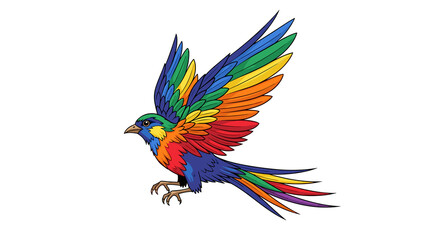 Obraz premium Bird with rainbow feathers symbolizing freedom, energetic mood, dynamic stylized drawing, vibrant and uplifting concept, with copy space