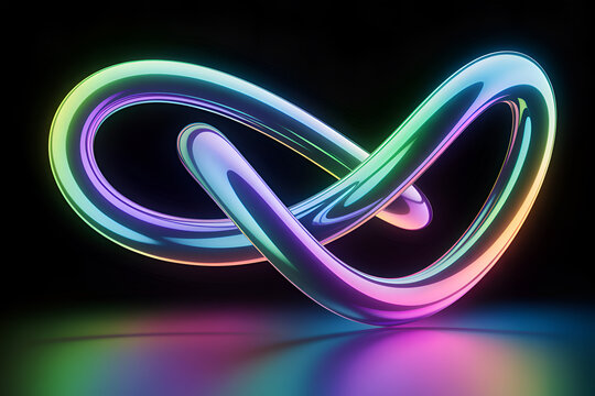 3D Neon Infinity Loop – Glossy Abstract Colorful Shape on Dark Background
