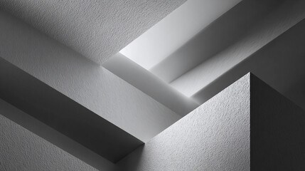 Abstract architectural geometric shapes bathed in light and shadow, creating a modern, minimalist composition