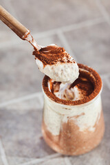 Healthy delicious tiramisu chia seeds pudding dessert
