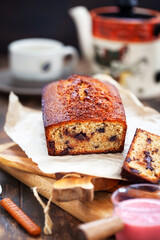Blush orange and dark chocolate cake decorated with glaze