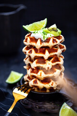 Delicious healthy gluten free coconut wafers, served with honey, kiwi, lime and cream