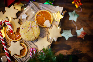 Lemon twinkle Christmas cookies on holiday background