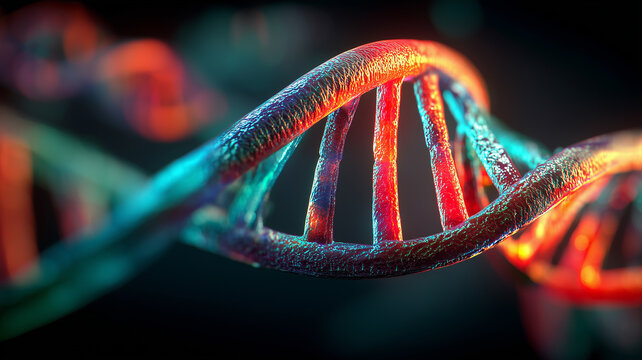 DNA double helix with defined structure represents genetics, information encoding, and the pathway to precision medicine and targeted therapies.
