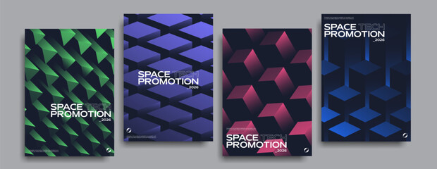 Minimalist posters set with gradient geometric patterns. 
