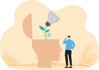 Not inspired or motivated after business failure, tired or exhausted by crisis, no new inspiration ideas or concepts, depressed man sitting with broken light bulb idea behind him
