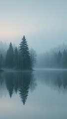 Fototapeta premium Serene misty forest reflection