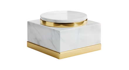 A luxurious marble and gold lidded container isolated on a transparent background