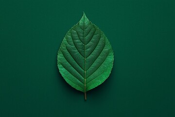 Close-up of a green leaf on a dark green background