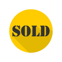 Sold with long shadow icon isolated on transparent background
