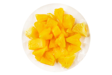 Pineapple canned chunks sweet fruit dessert tasty snack fresh delicious gourmet food background on the table rustic top view copy space keto and paleo diet vegetarian and vegan food