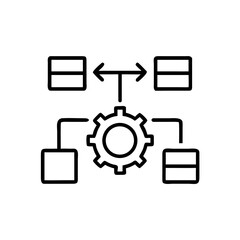 Process management diagram with gear and interconnected blocks  