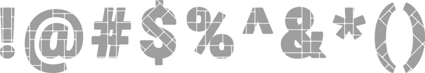 Monochrome Grid Punctuation & Special Characters Set: Bento Box Style Digital Graphics, Segmented Symbols, Creative Design Elements, and Abstract Typography Assets.