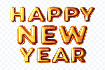 abstract 3d Happy New Year text effect made by different color foil balloons isolated on transparent background