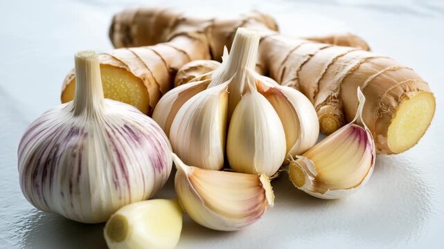 Fresh Garlic Bulbs Ginger Root Healthy Ingredients Culinary Aromatics Natural Food Preparation video