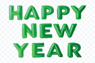 abstract 3d Happy New Year text effect made by different color foil balloons isolated on transparent background