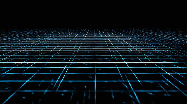 Digital grid with bright lines against a black background, suggesting futuristic data streams or network