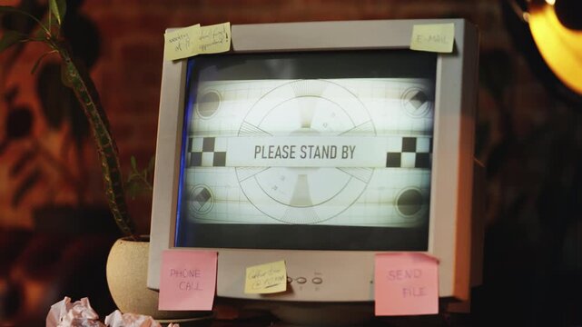 Please stand by warning message on vintage computer screen, connection failure