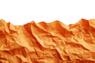 Ripped edge of orange crumpled paper, isolated textured scrap for collage in autumn colors