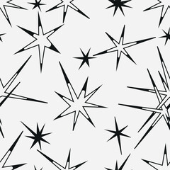 A striking vector seamless pattern featuring graphical, abstract stars. This minimalist, stylish design is perfect for modern textiles, digital wrapping paper, or celestial-themed branding projects.