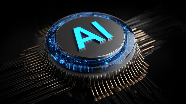AI emblem on a modern processor highlighting artificial intelligence hardware, high performance computing, and enterprise automation.
