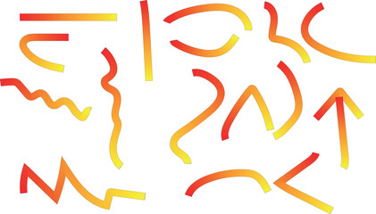 Abstract red and yellow gradient stroke shapes collection for modern graphic design elements