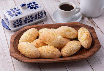 Cheese buns, typical south american biscuits with coffee
