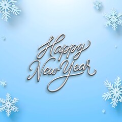 Happy New Year Script Typography with Snowflakes