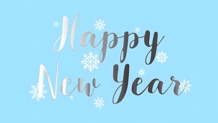 Happy New Year Script Typography with Snowflakes