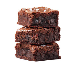 Three Fudge Brownies Stacked isolated on a transparent background