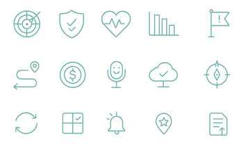 Fototapeta premium Minimalist glowing interface icons on dark gradient background