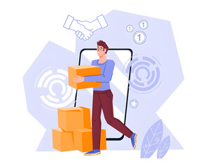 Customer receiving online order package from delivery service