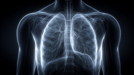 Human respiratory system highlighted in the chest, emphasizing lung function, diagnostics, and clinical care for conditions managed in pulmonology and modern healthcare.
