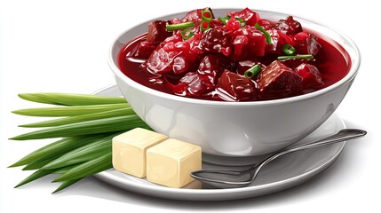 A Bowl of Vibrant Beetroot Soup with Garnishes, a Delicious and Appealing Culinary Creation.