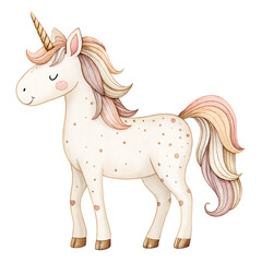 Cute Pastel Unicorn Standing – Kawaii Fantasy Horse Clipart Illustration