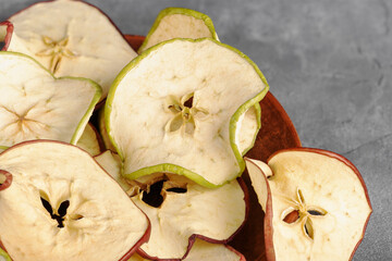 Round dried apple chips top view