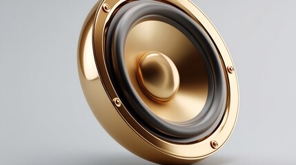 A Gleaming Golden Speaker, Displaying High-Quality Audio, Isolated on a Neutral Backdrop.