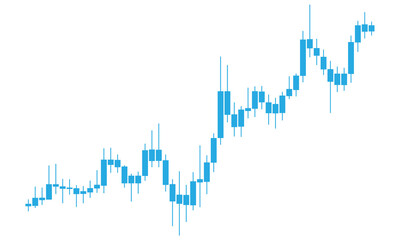 Obraz premium Blue candlestick chart showing upward trend