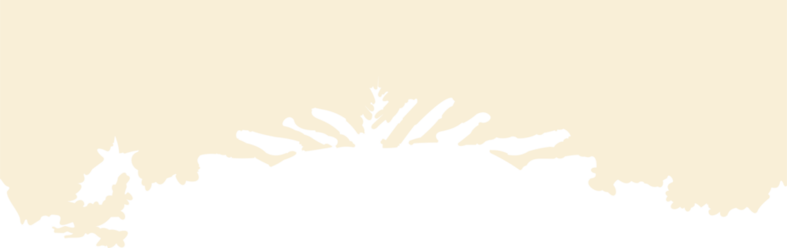 Minimalist winter silhouette illustration showing pine branches and Christmas foliage along the bottom edge against a soft beige background.