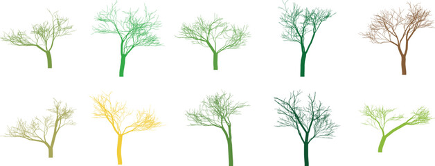 set of green trees isolated