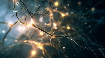 Neural network intertwined with plant branches in glowing light, AI nature fusion concept