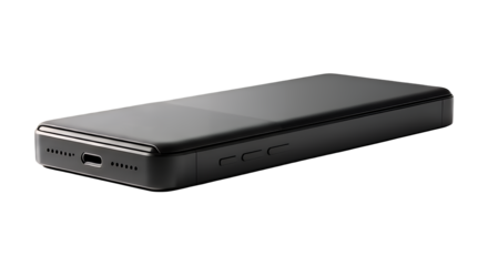 Sleek black compact electronic device with a minimalist design for modern utility, ideal for various portable applications, presented isolated on transparent background